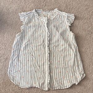 LOFT Striped Ruffle Button-Front Blouse